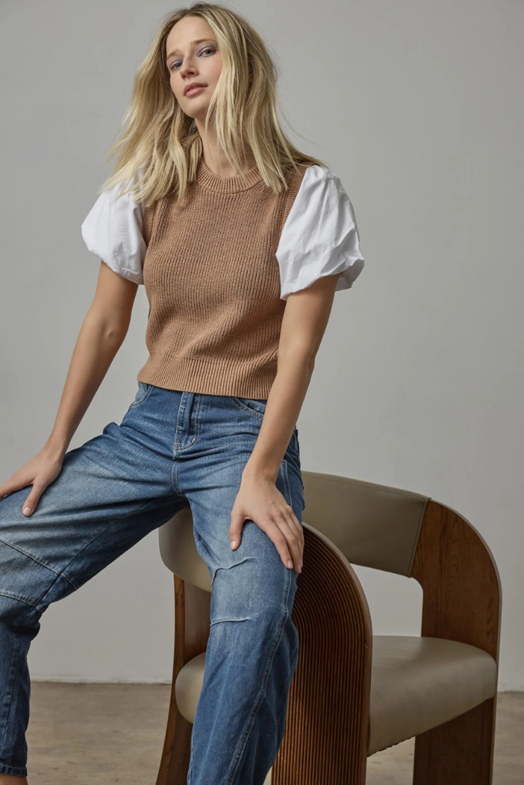 MIXED MEDIA PULLOVER SWEATER