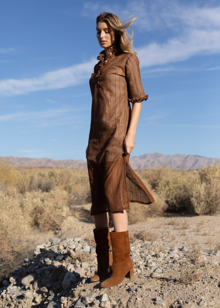 RUFFLE COLLAR MAXI DRESS