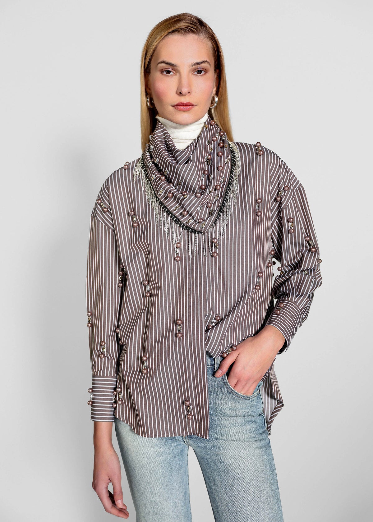 STRIPE EMBELLISHED SCARF HUCKLEBERRY