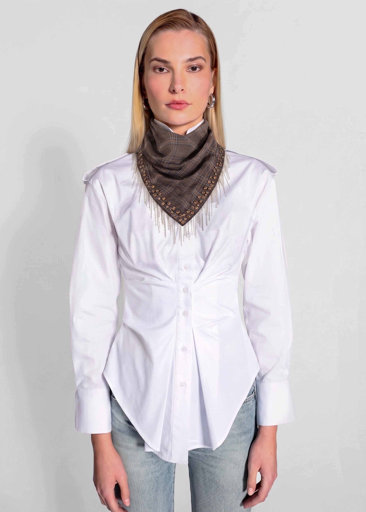 PLAID FLANNEL EMBELLISHED SCARF HUCKLEBERRY