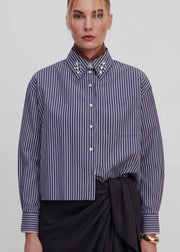 STRIPE CRYSTAL COLLAR SHIRT