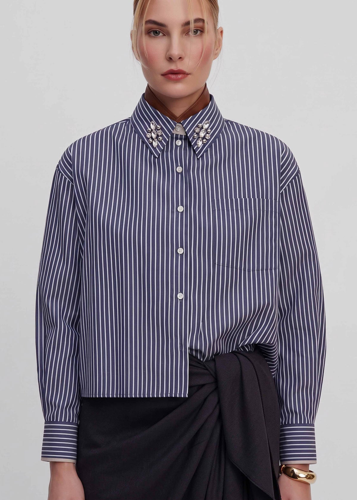 STRIPE CRYSTAL COLLAR SHIRT
