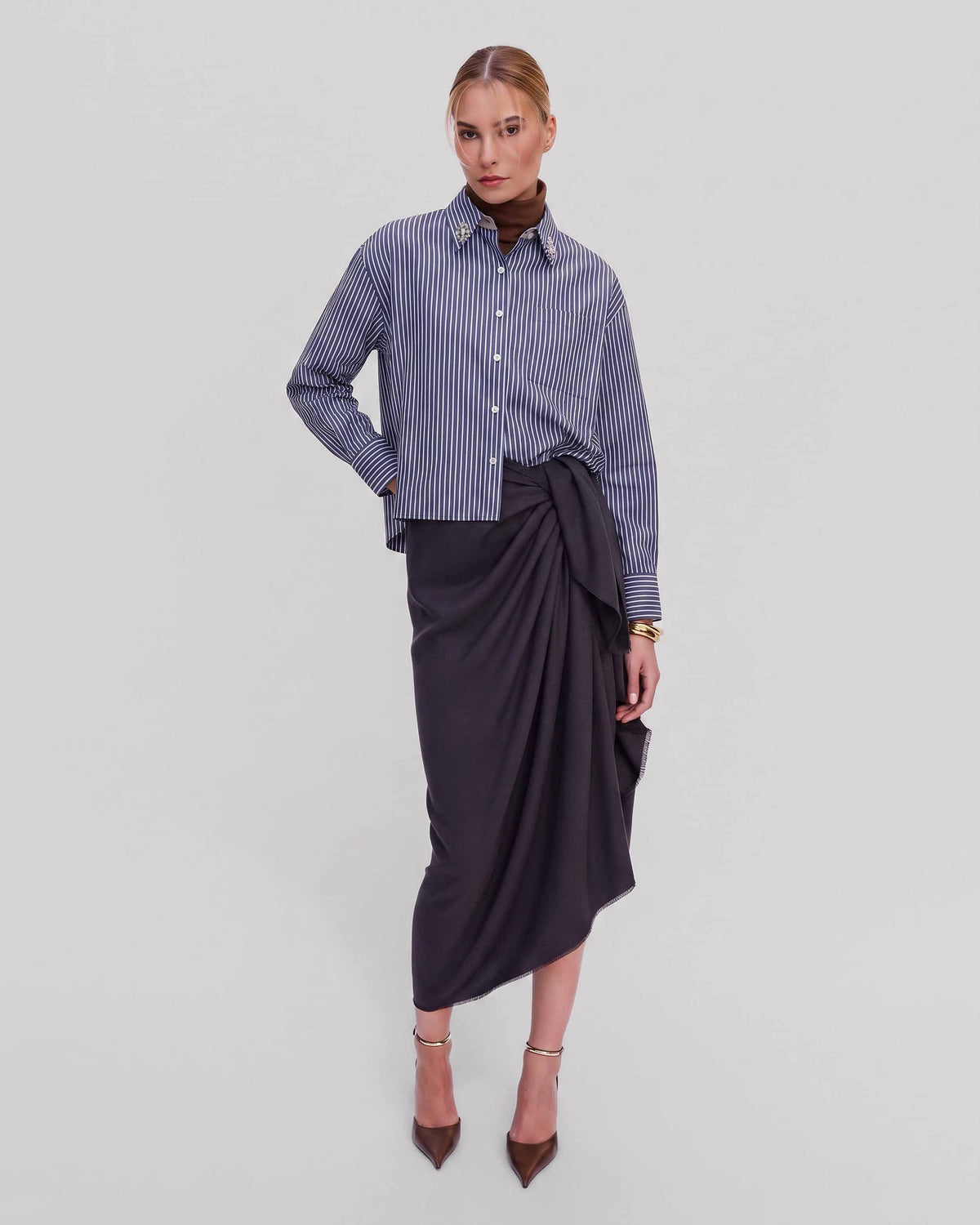 STRIPE CRYSTAL COLLAR SHIRT
