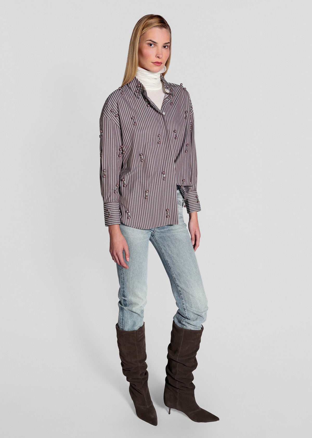 STRIPE CRYSTAL BOYFRIEND SHIRT