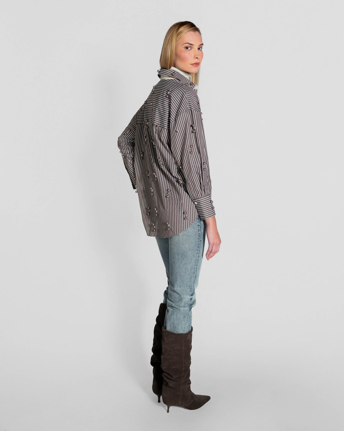 STRIPE CRYSTAL BOYFRIEND SHIRT