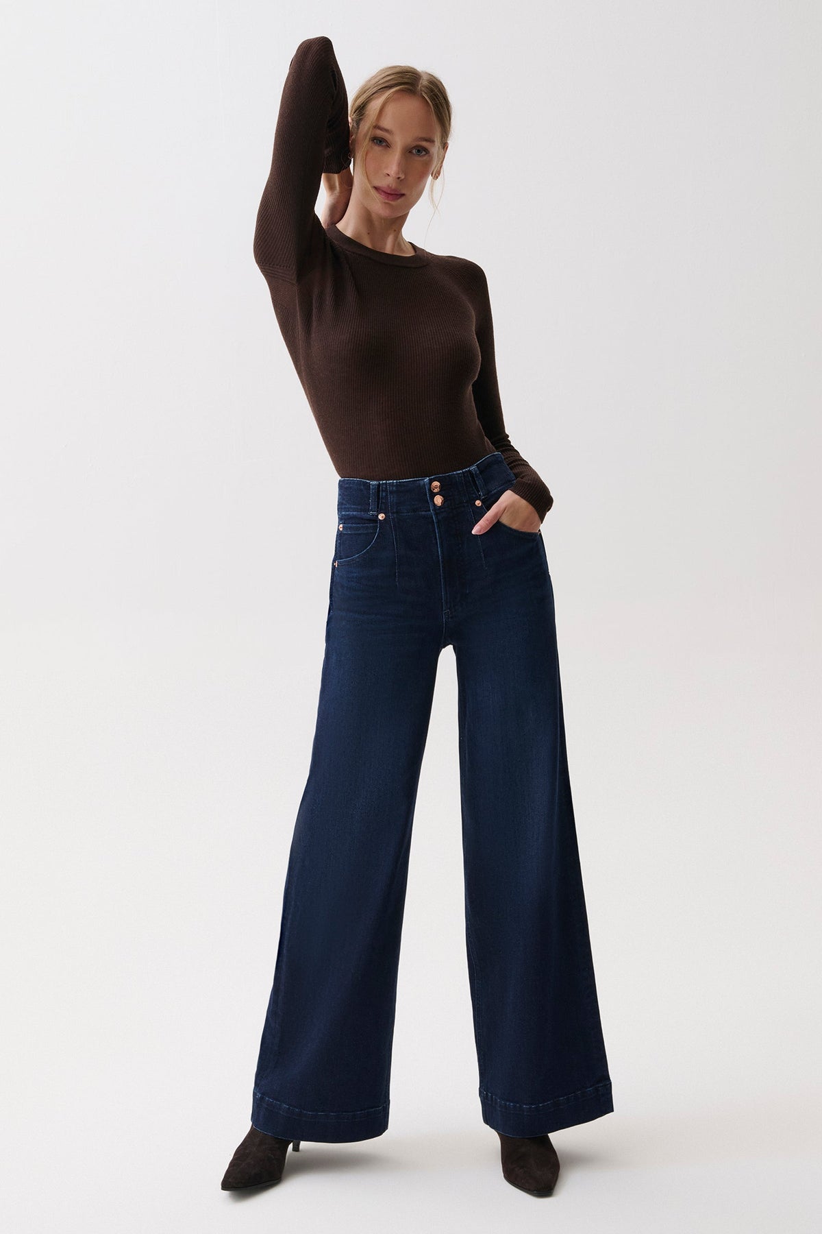 LANA DBL BUTTON HI RISE ULTRA WIDE LEG