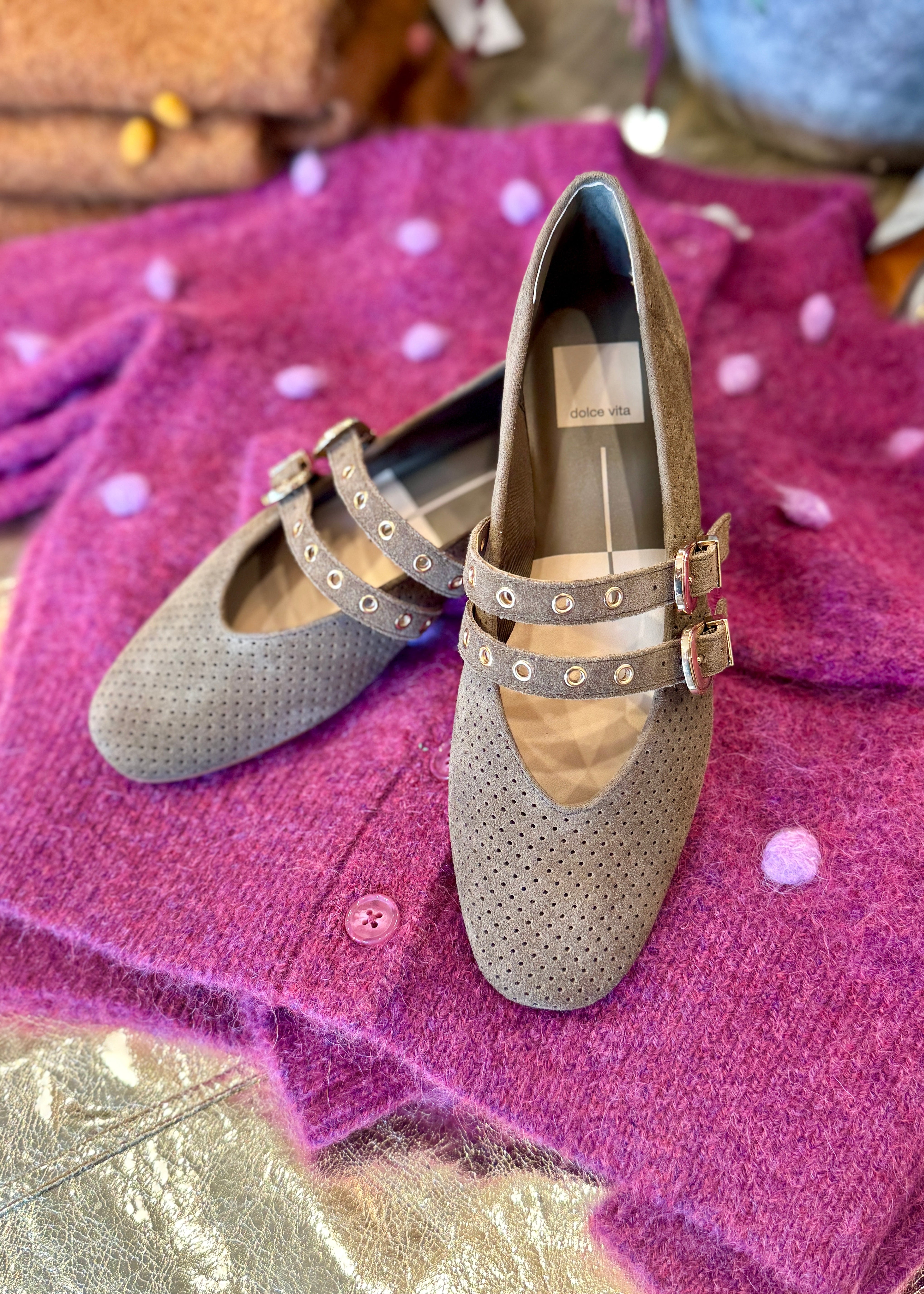BAYLEE GROMMET PERFORATED SUEDE BALLET FLAT
