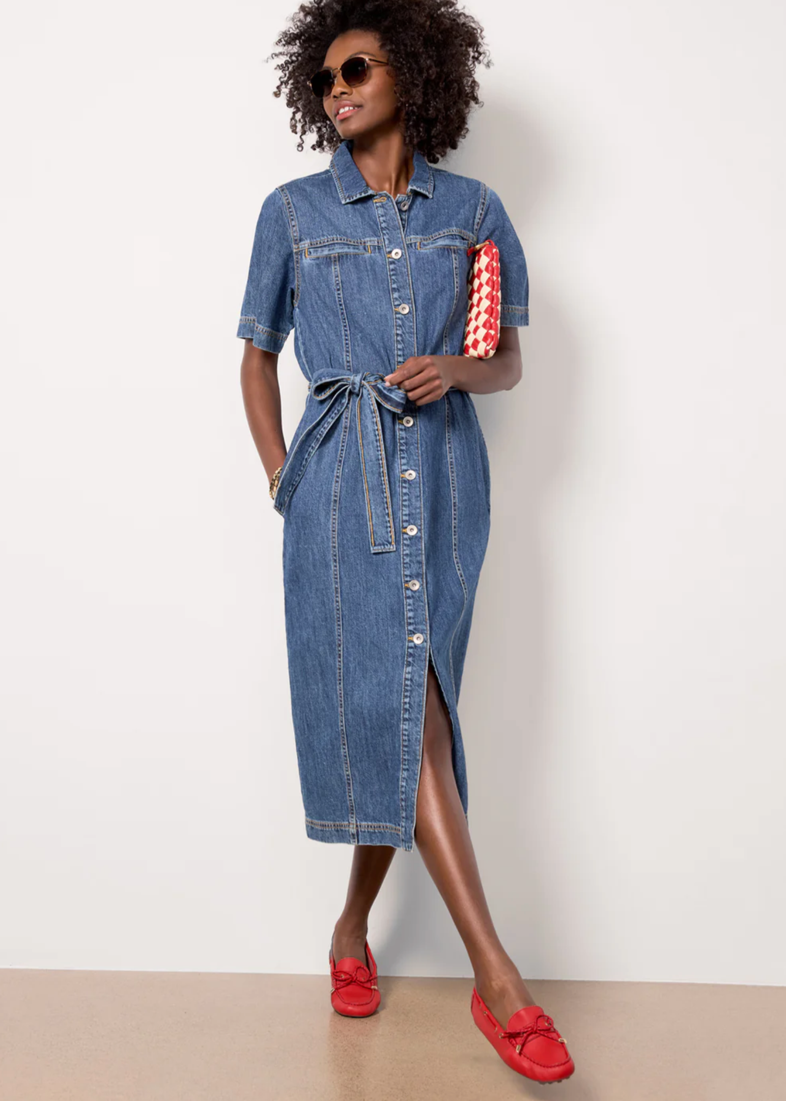 ALMA DENIM MIDI DRESS