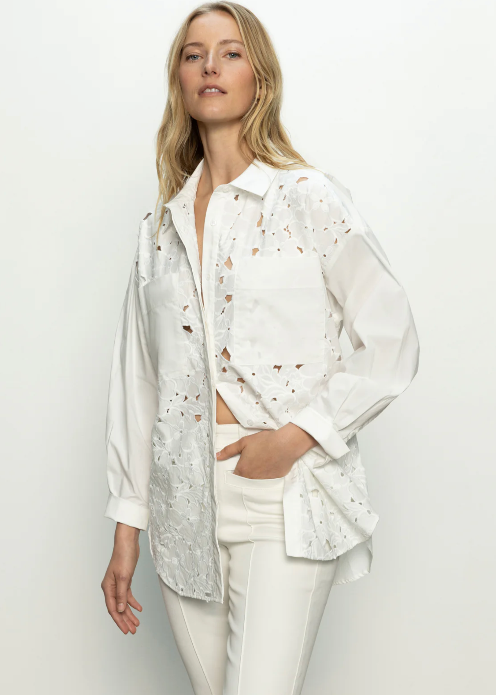 LACE BOYFRIEND TIE BACK SHIRT
