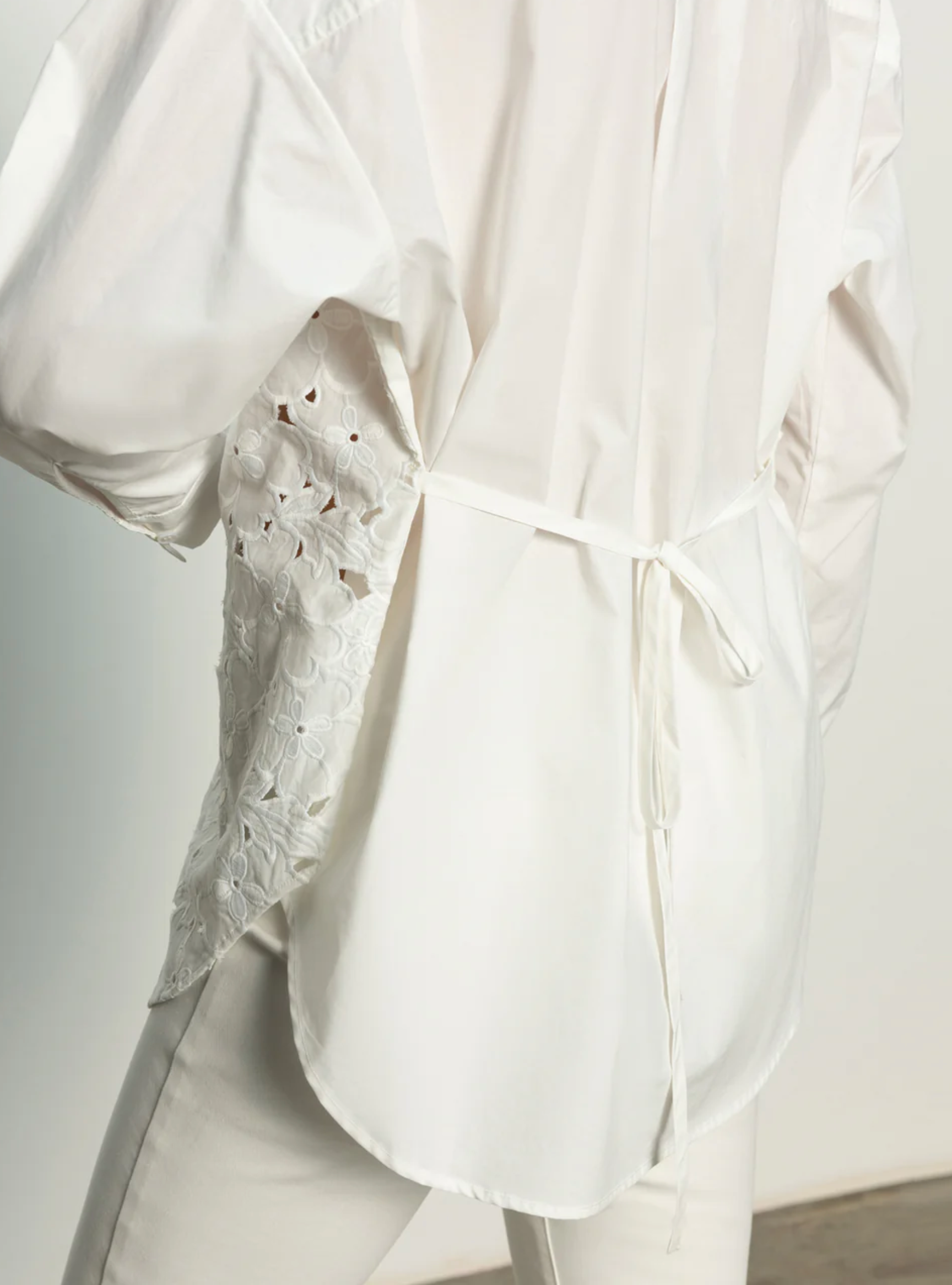 LACE BOYFRIEND TIE BACK SHIRT