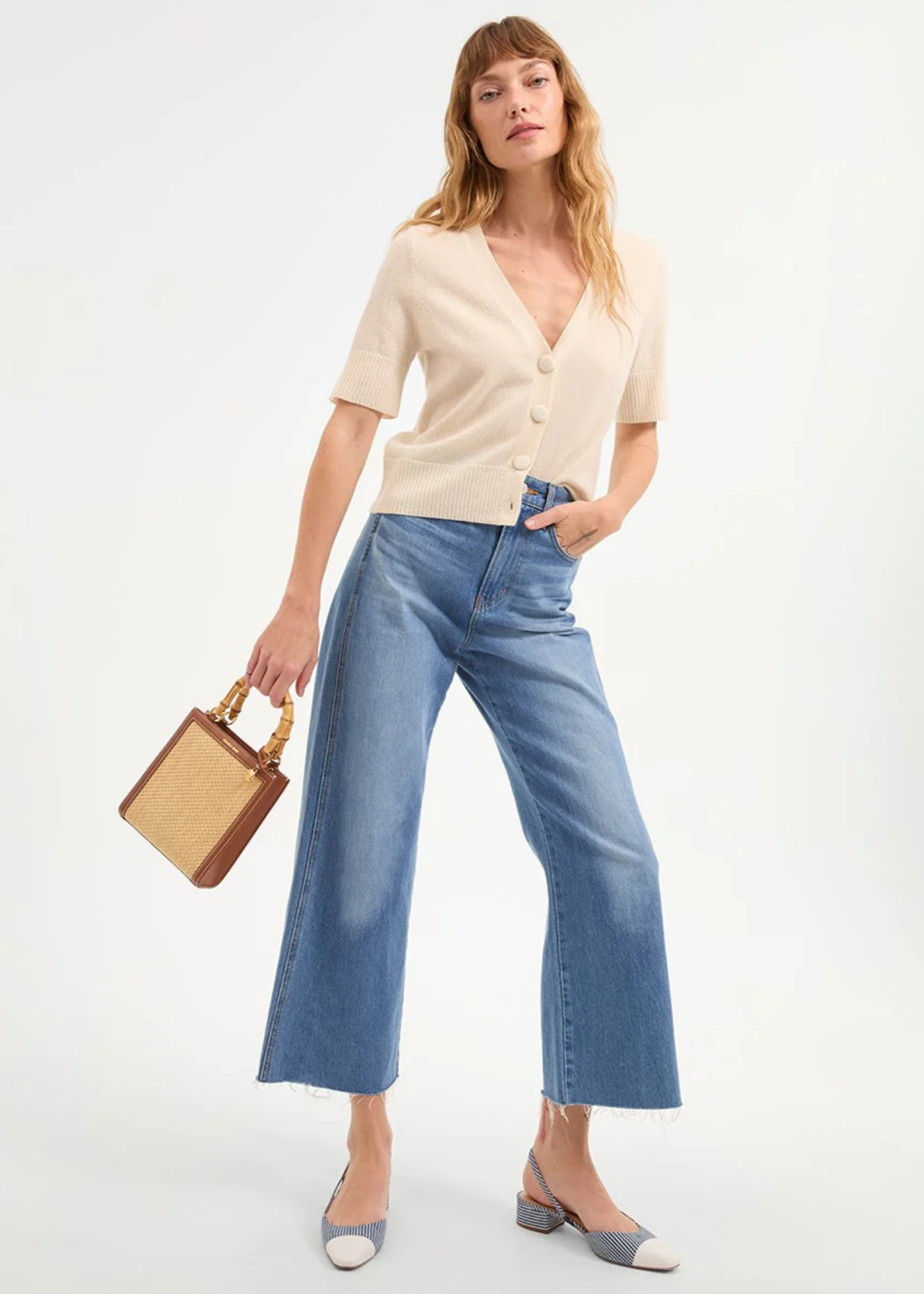 SMALL RAFFIA BAMBOO SHOPPER