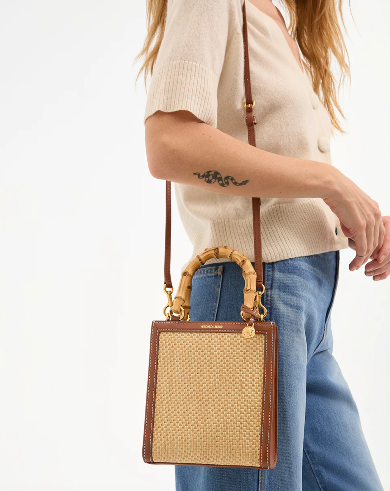 SMALL RAFFIA BAMBOO SHOPPER