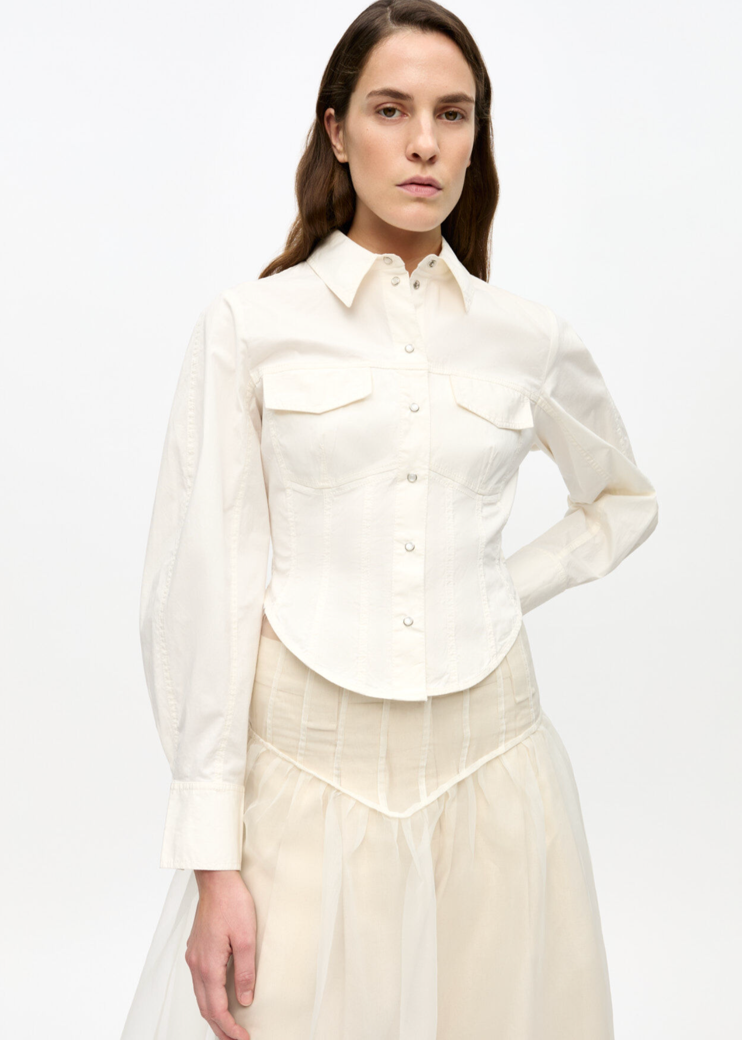 WASHED STRETCH COTTON CORSET SHIRT