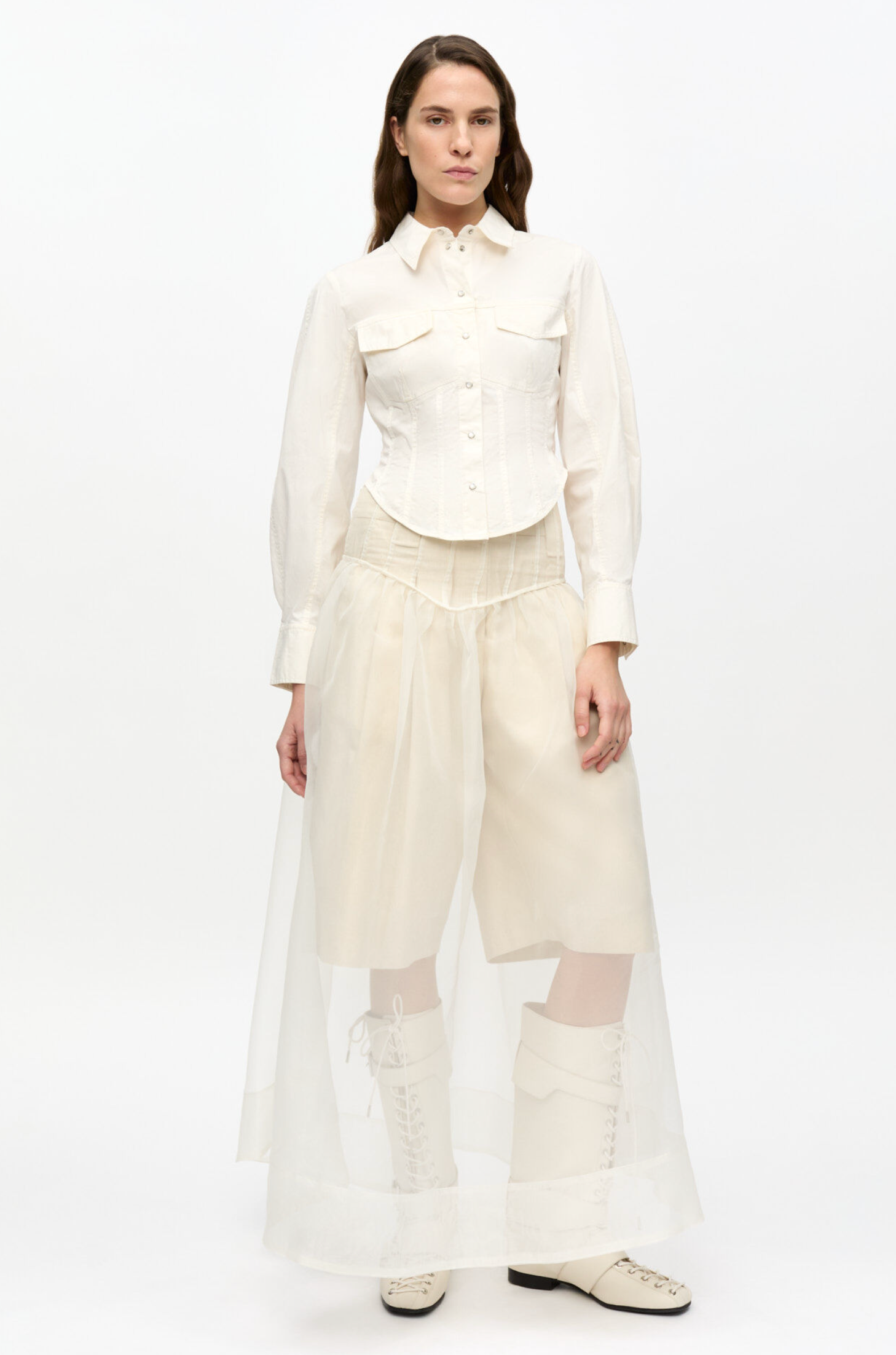 WASHED STRETCH COTTON CORSET SHIRT