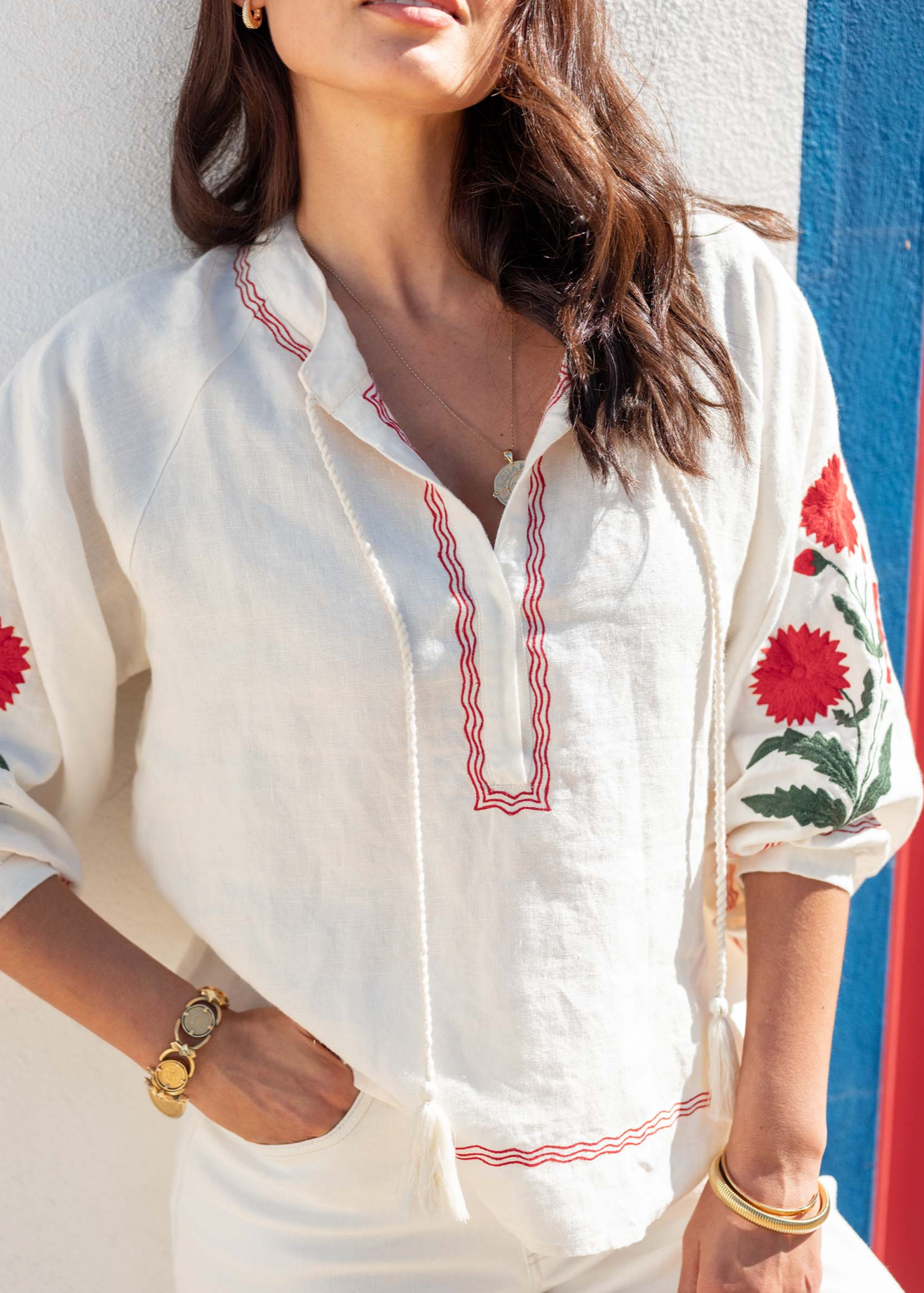 PALERMO EMBROIDERED LINEN BLOUSE
