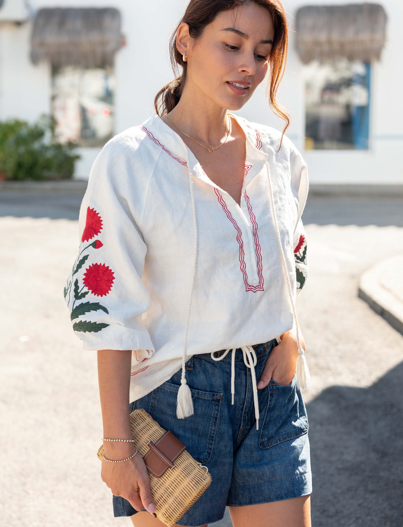 PALERMO EMBROIDERED LINEN BLOUSE