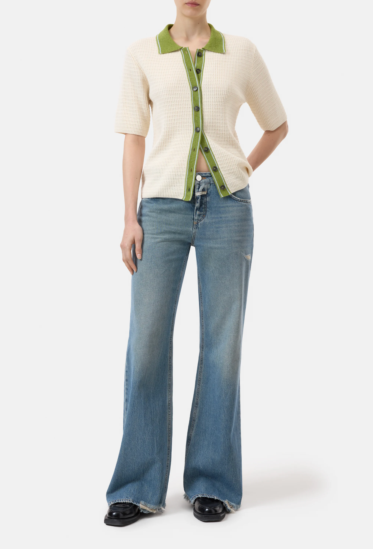 WOOL BLEND POLO CARDIGAN