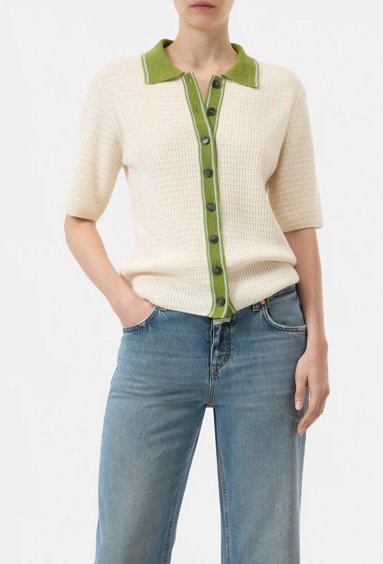 WOOL BLEND POLO CARDIGAN