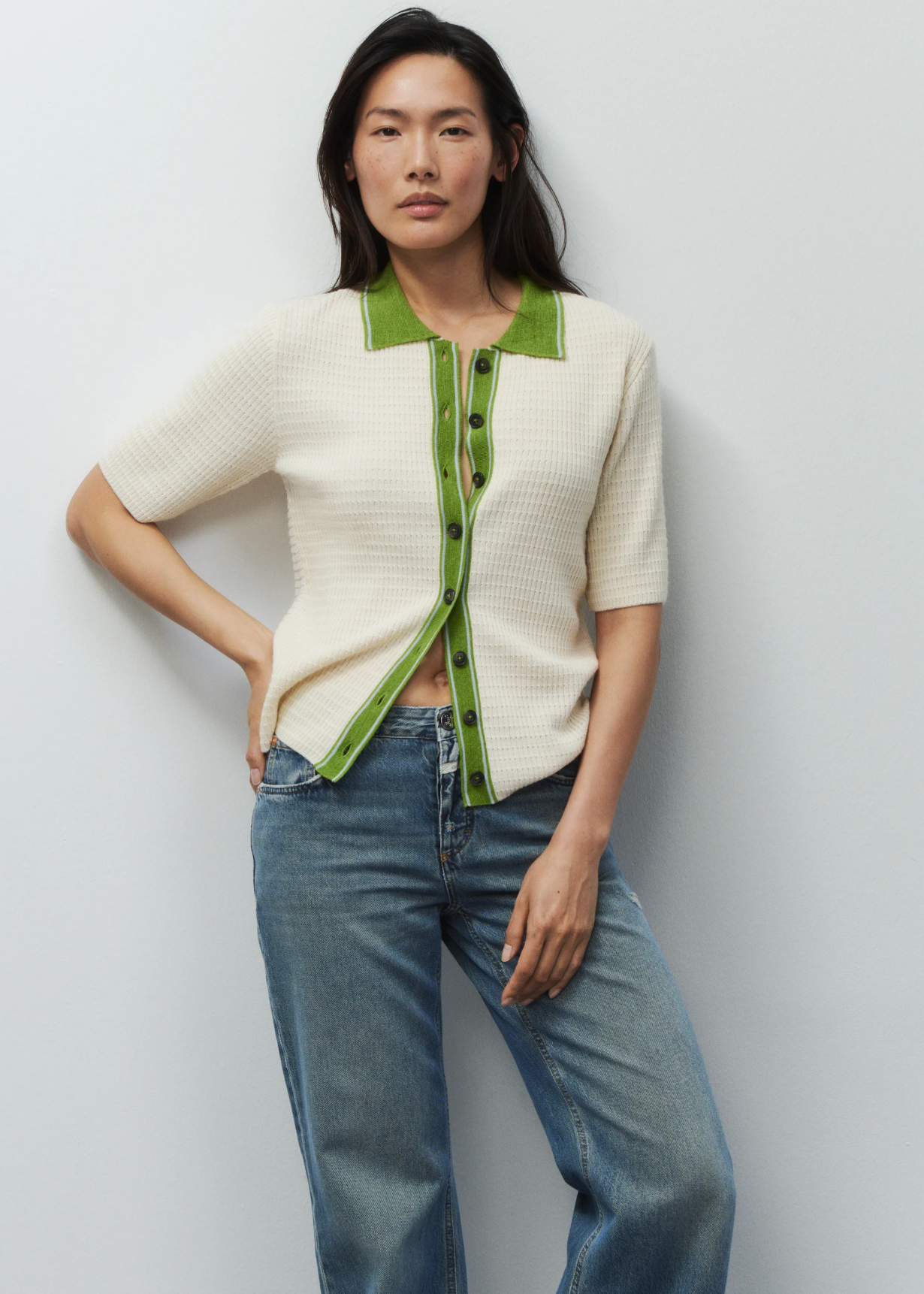 WOOL BLEND POLO CARDIGAN