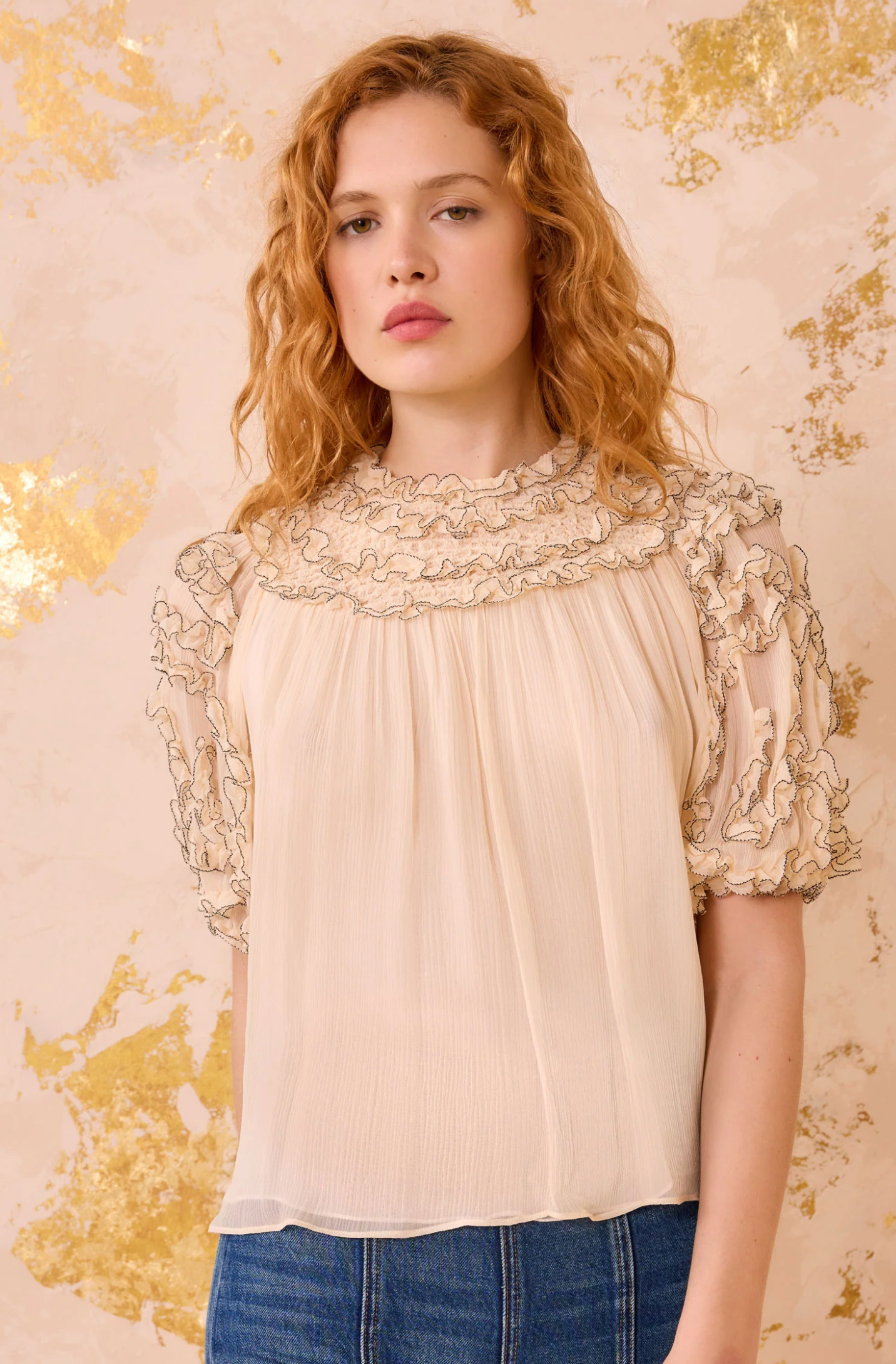 ISOLDA SILK SMOCKED BLOUSE