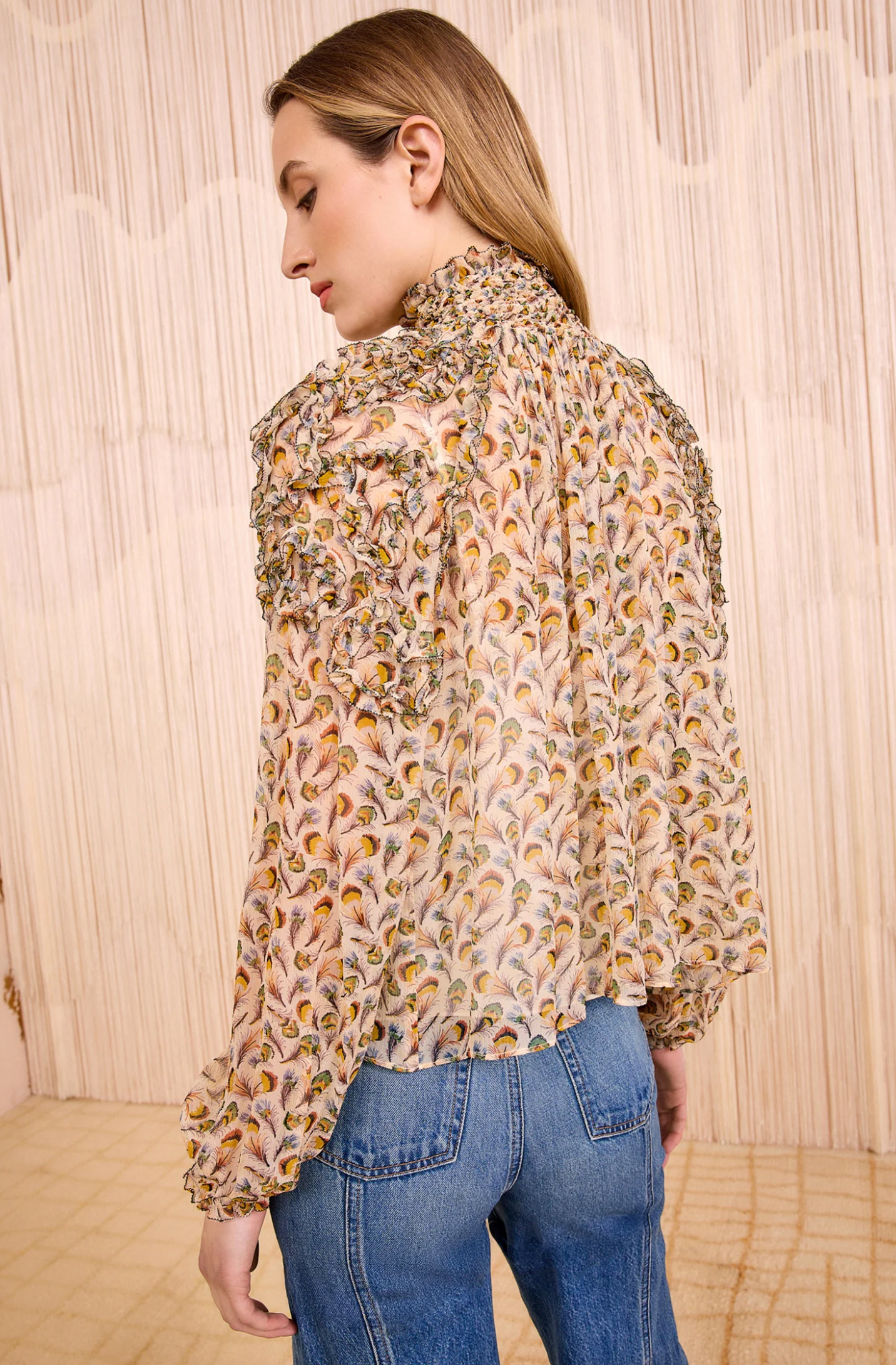 MAGDALENA SILK SMOCKED BLOUSE