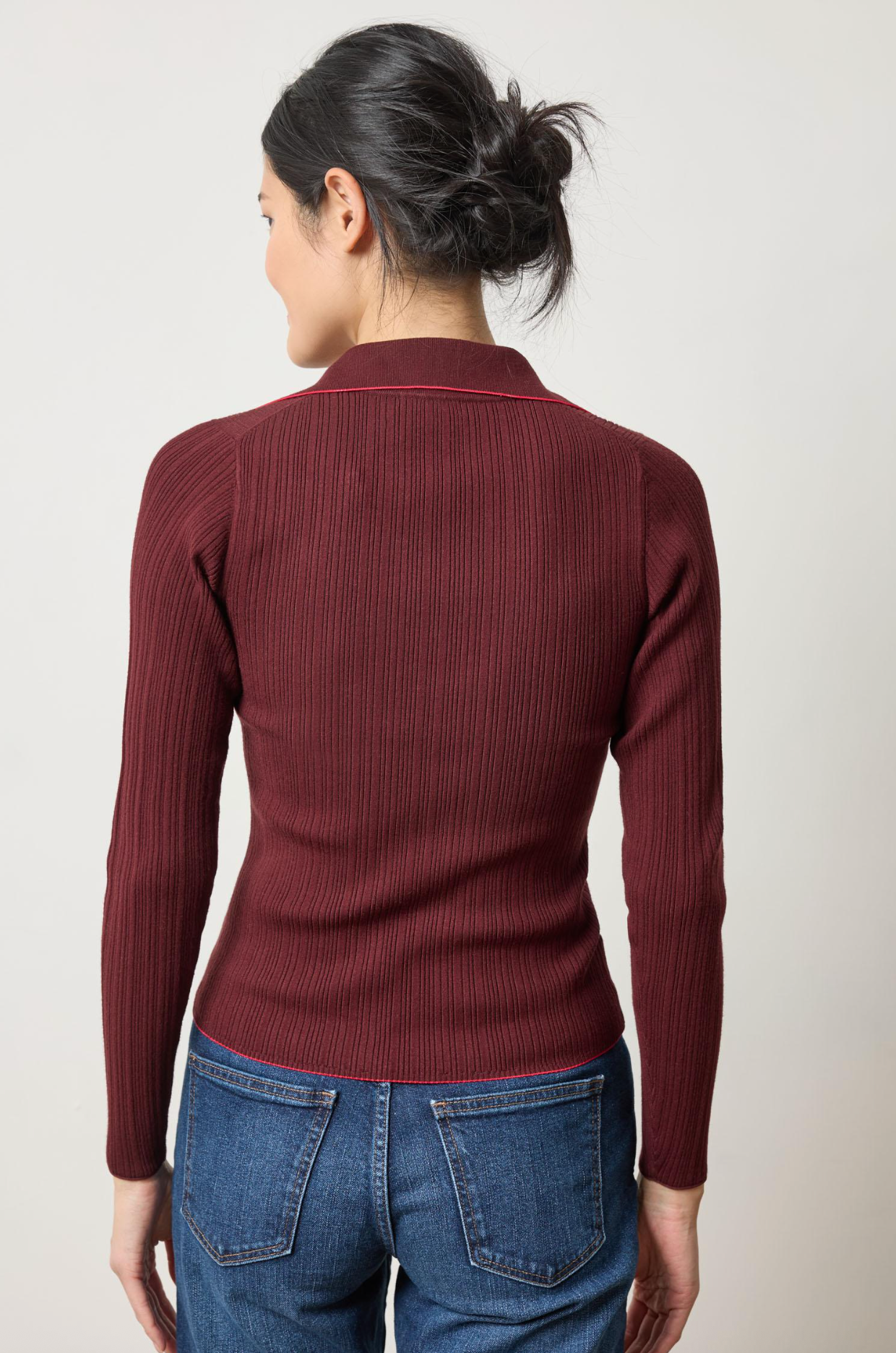 LONG SLEEVE RIB HENLEY SWEATER