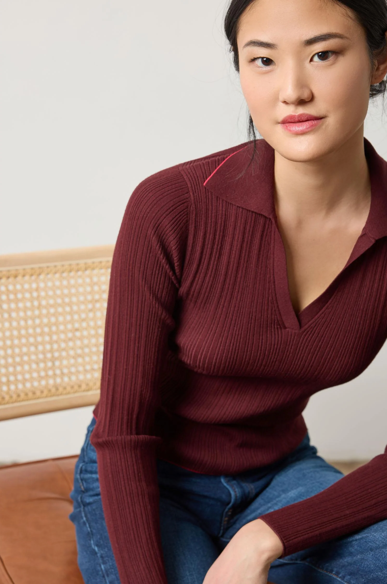 LONG SLEEVE RIB HENLEY SWEATER