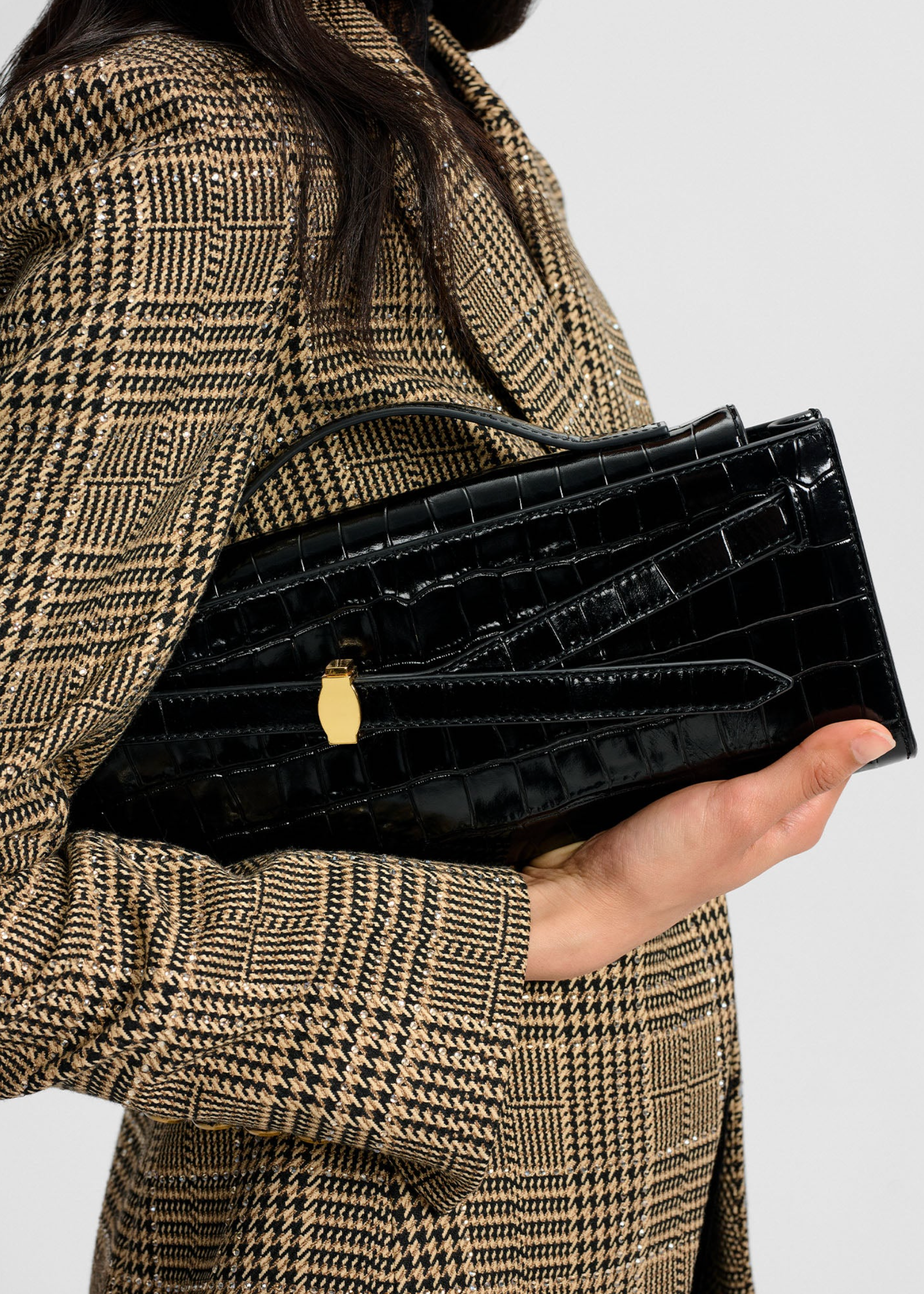 CROC EMBOSSED VERONICA BEARD DASH CLUTCH BLACK