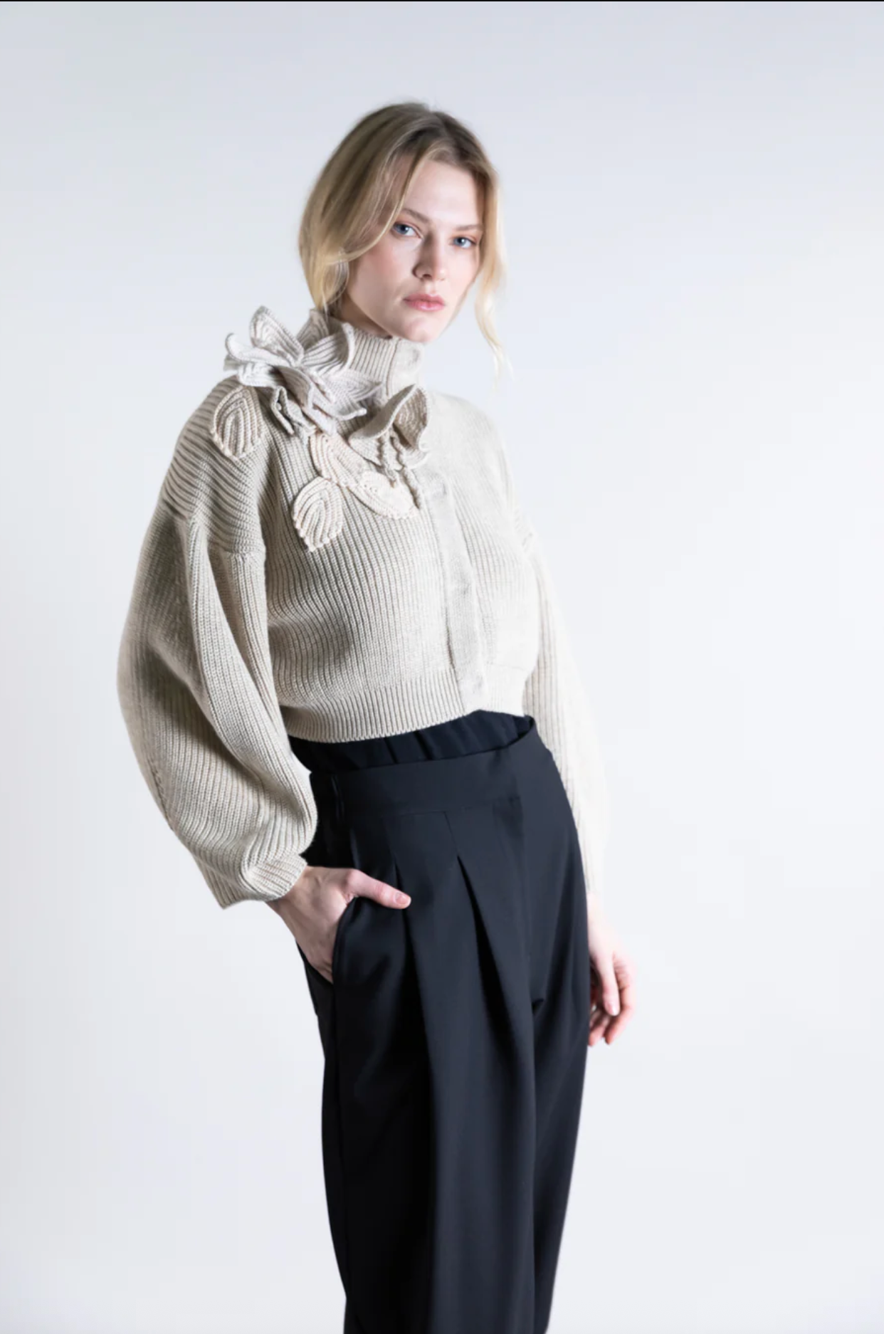 FUNNEL NECK CARDIGAN