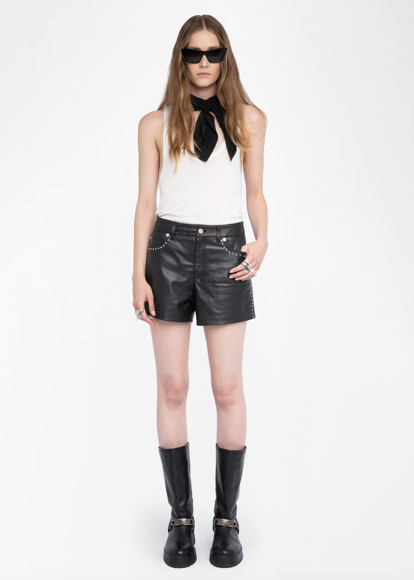 LEATHER STUDDED SHORTS