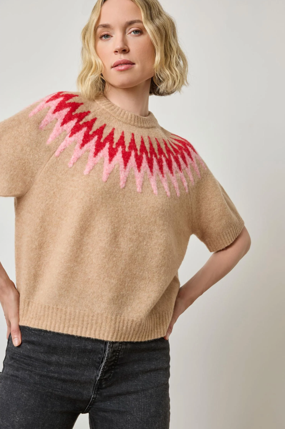 SHORT SLEEVE EASY FAIRISLE SWEATER