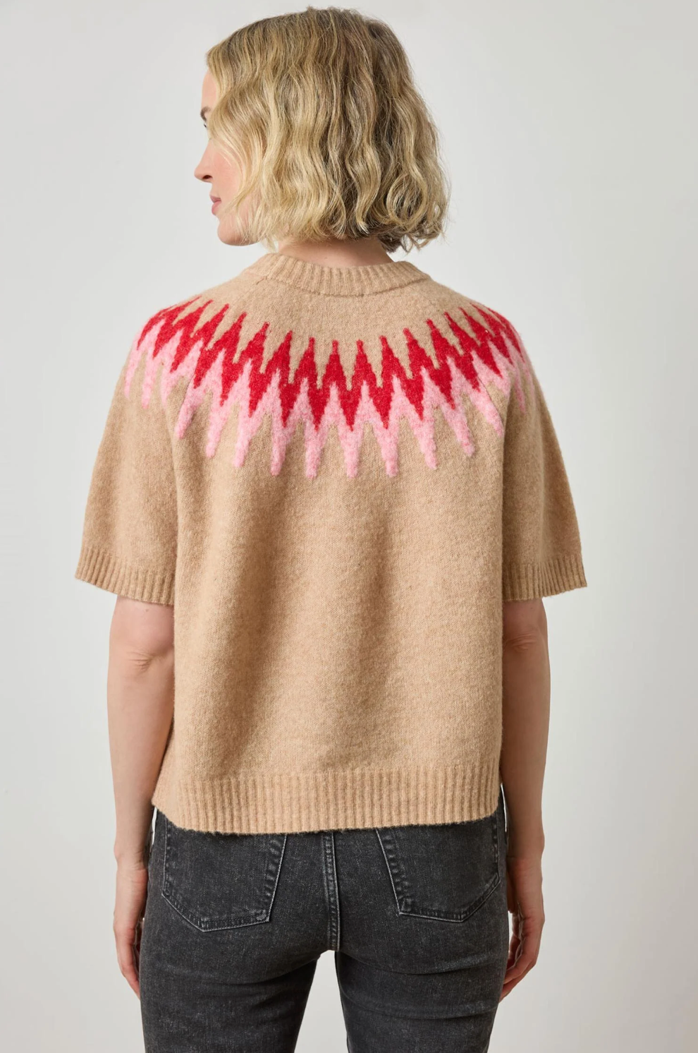 SHORT SLEEVE EASY FAIRISLE SWEATER