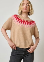 SHORT SLEEVE EASY FAIRISLE SWEATER