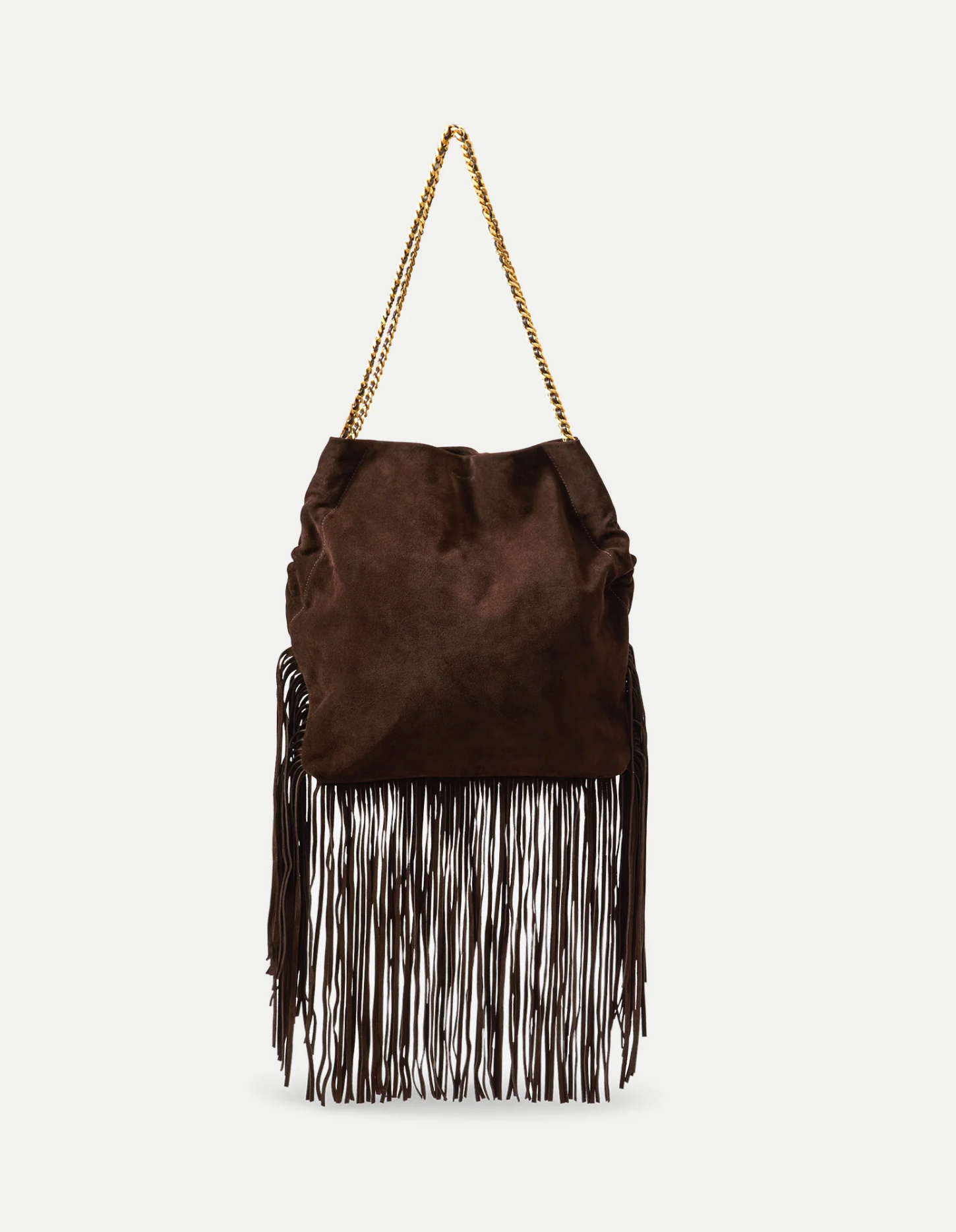 LARGE SUEDE FRINGE SLOUCH SHOULDER BAG ESPRESSO