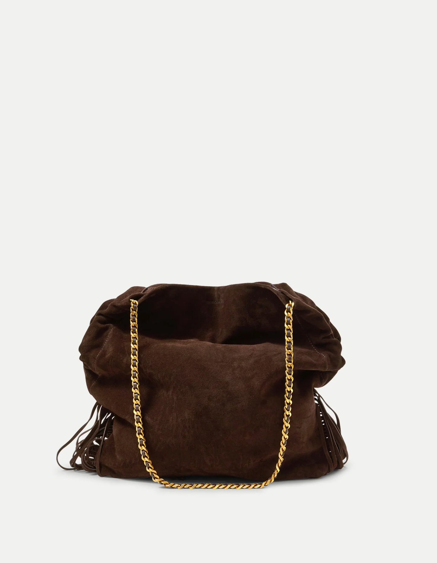LARGE SUEDE FRINGE SLOUCH SHOULDER BAG ESPRESSO