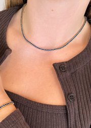 BLUE SAPPHIRE CZ TENNIS NECKLACE 16"