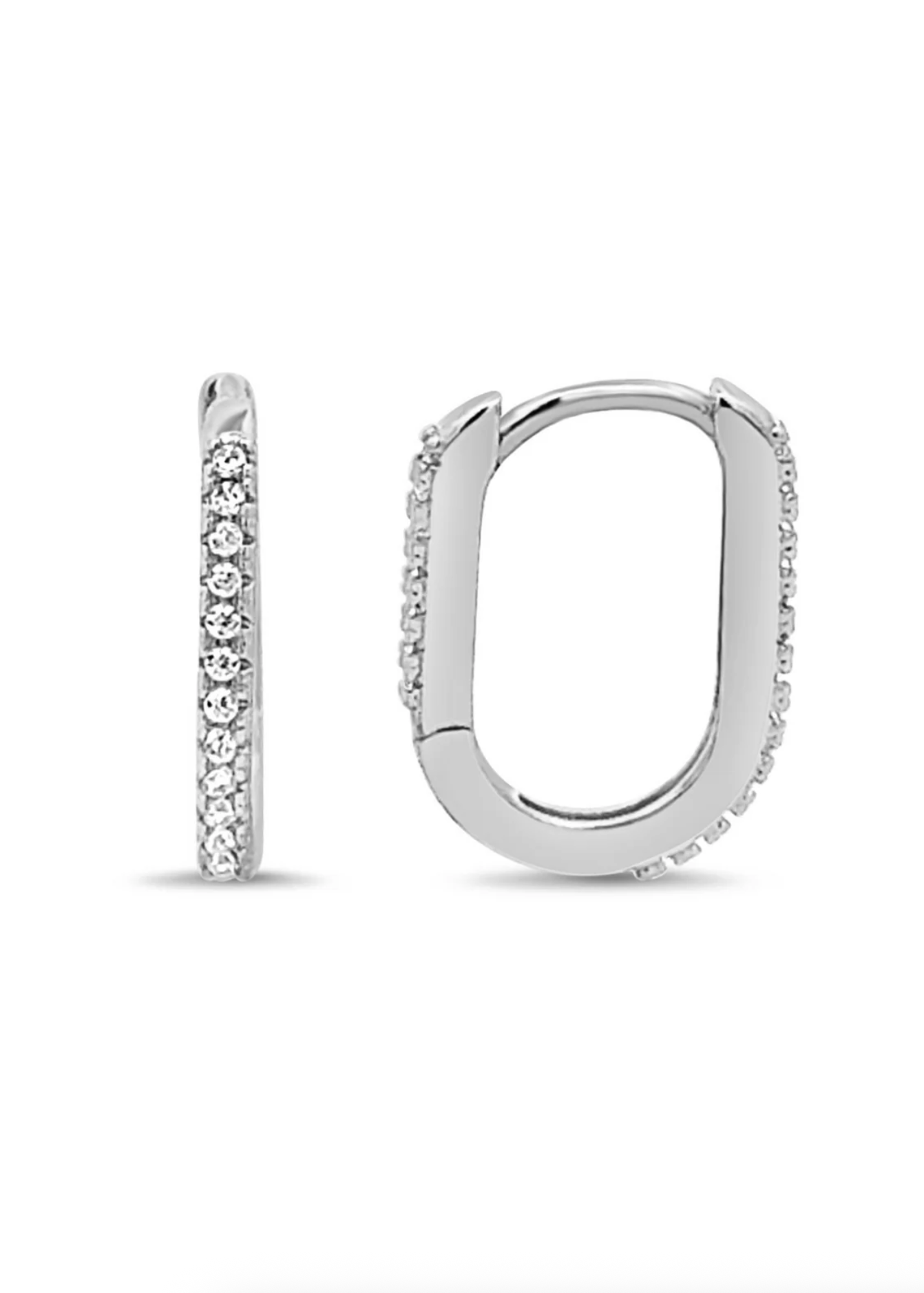 PAPERCLIP CZ HUGGIE EARRINGS SILVER