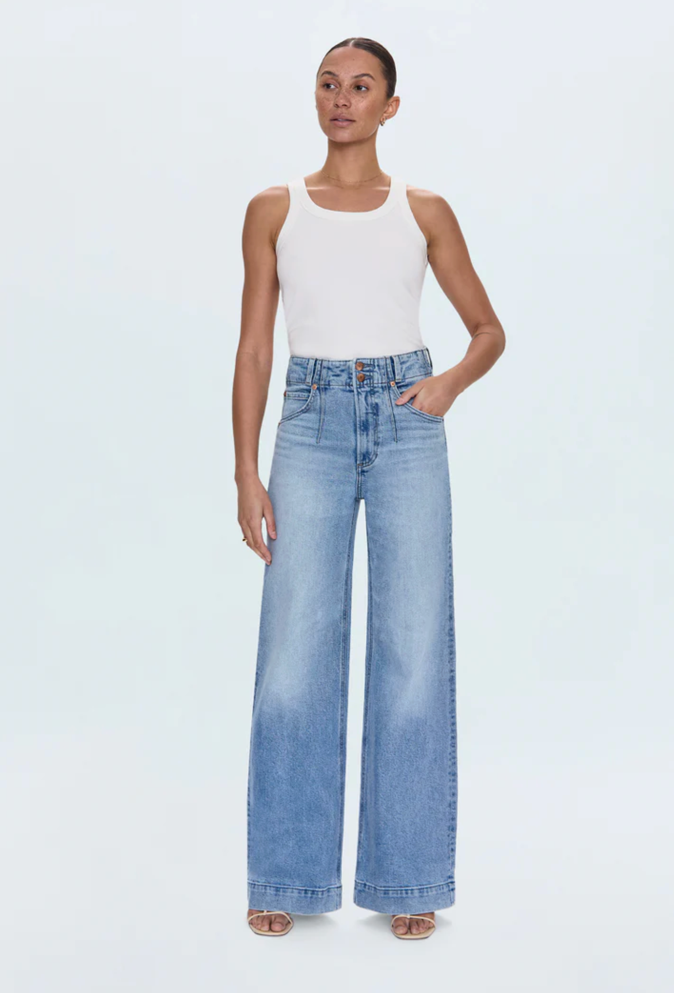 LANA DBL BUTTON HI RISE ULTRA WIDE LEG