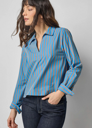 STRIPED SPLIT NECK COLLARED SHIRT