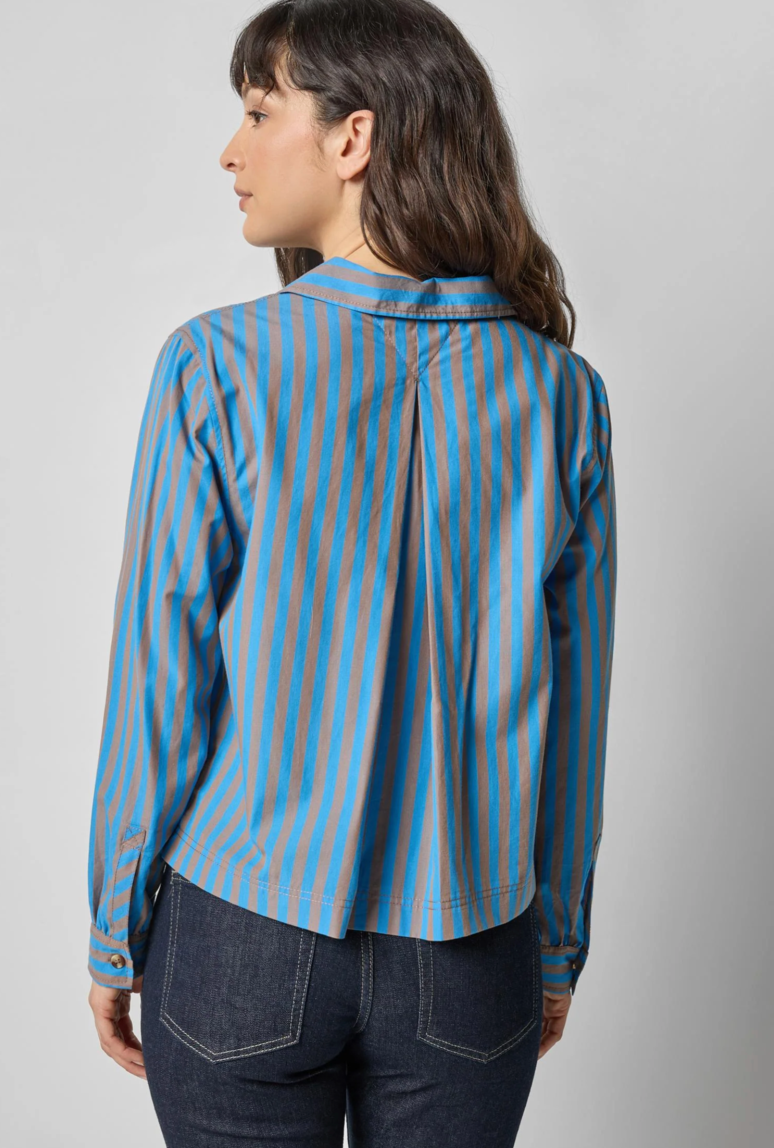 STRIPED SPLIT NECK COLLARED SHIRT