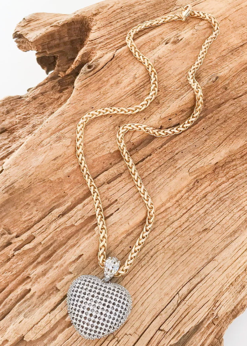 FILIGREE HEART ON 18" WHEAT CHAIN NECKLACE