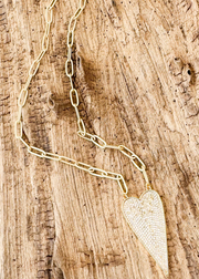 PAPERCLIP PAVE DAGGER HEART NECKLACE