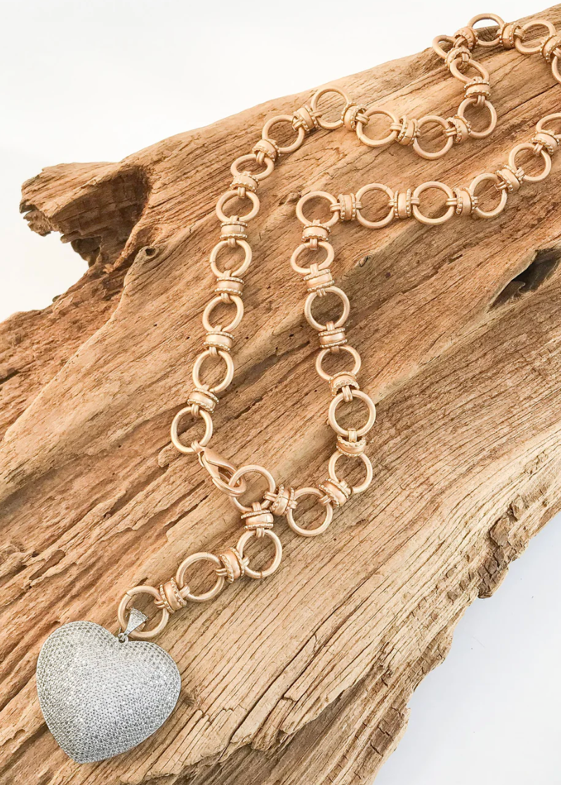 CZ HEART ON ADJUSTABLE 26" CROWN CHAIN