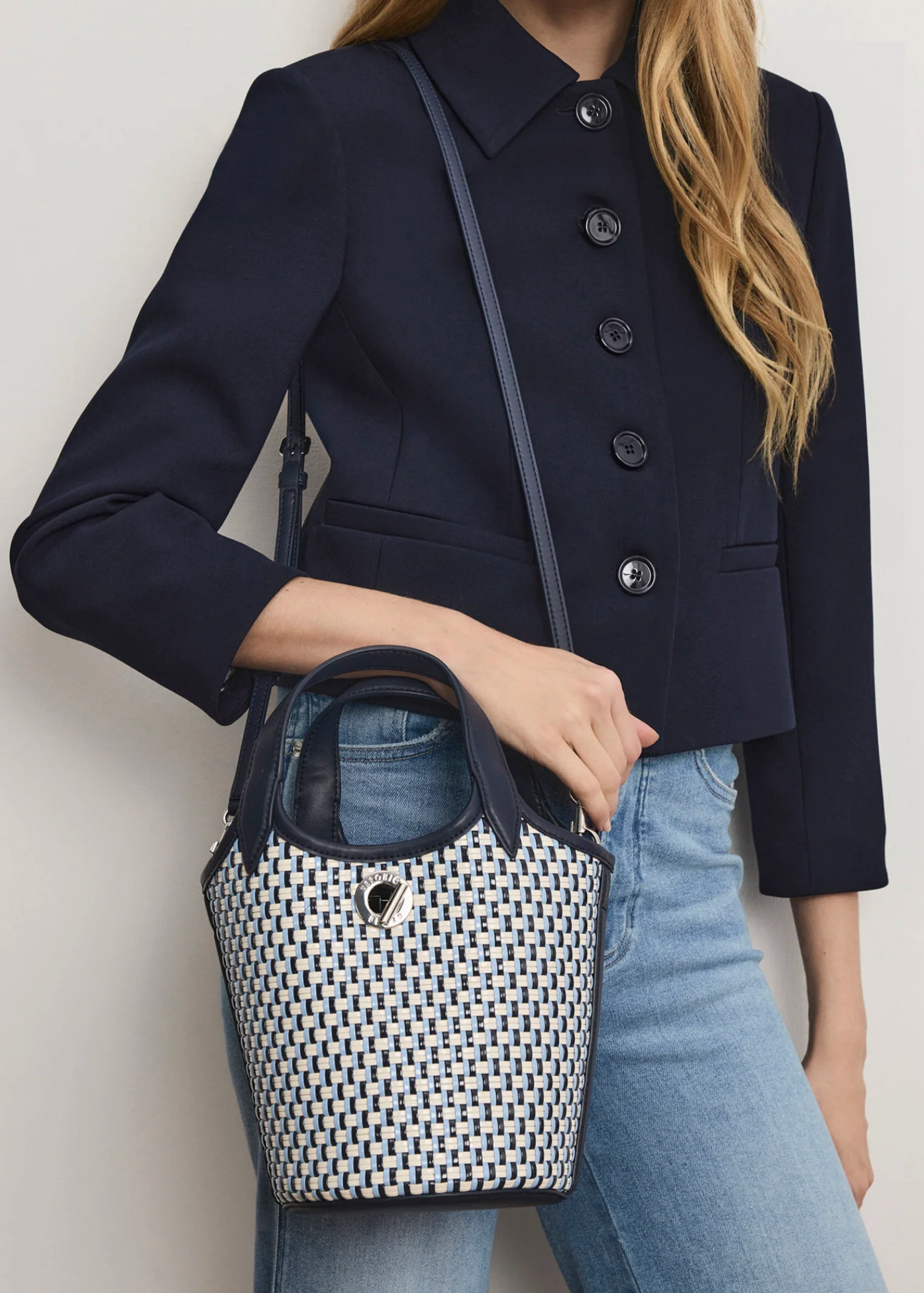 WOVEN ANCHOR CROSSBODY BAG NAVY MULTI