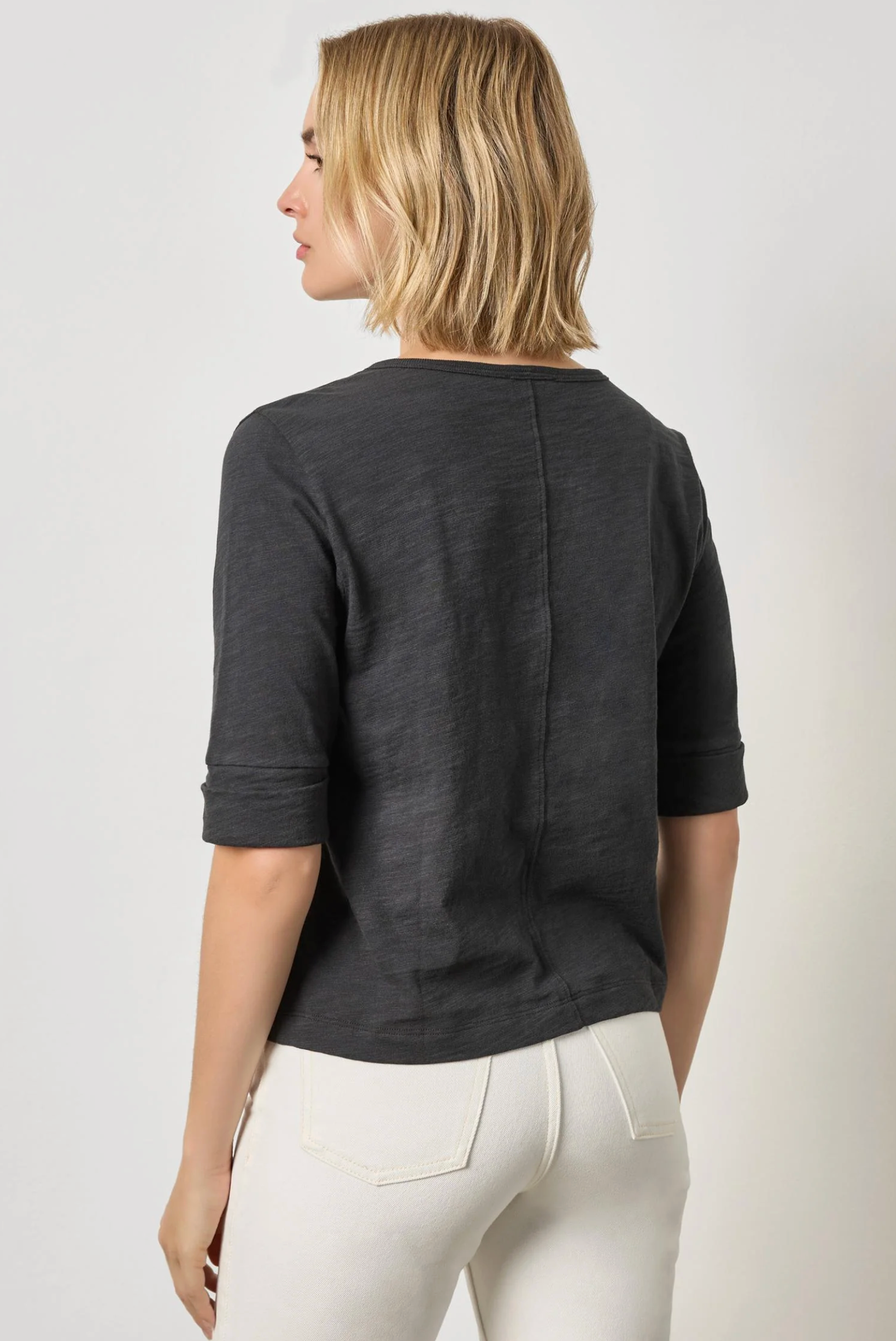 RIB TRIM ELBOW SPLIT NECK