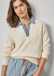 DENIM COLLAR POLO SWEATER