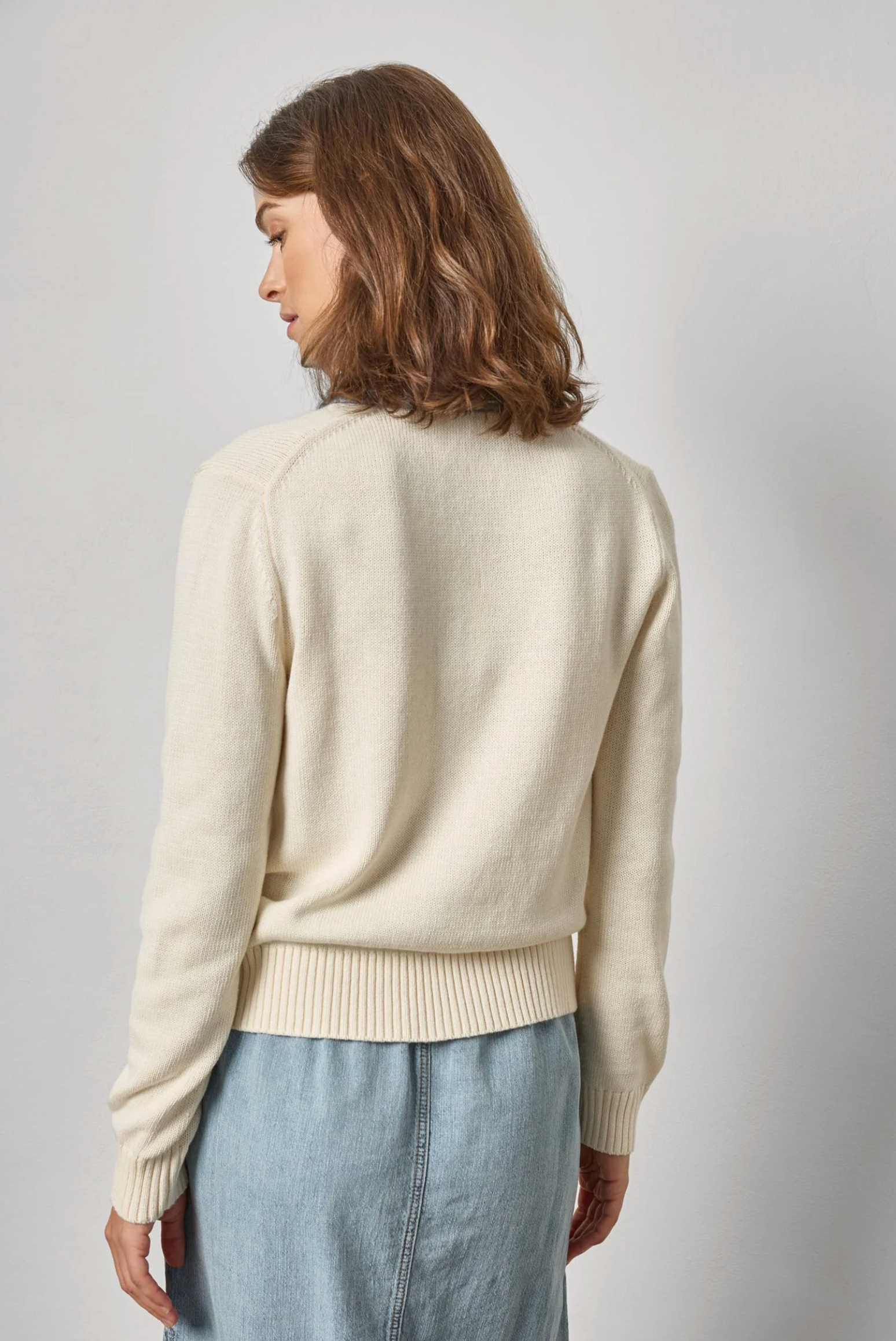 DENIM COLLAR POLO SWEATER