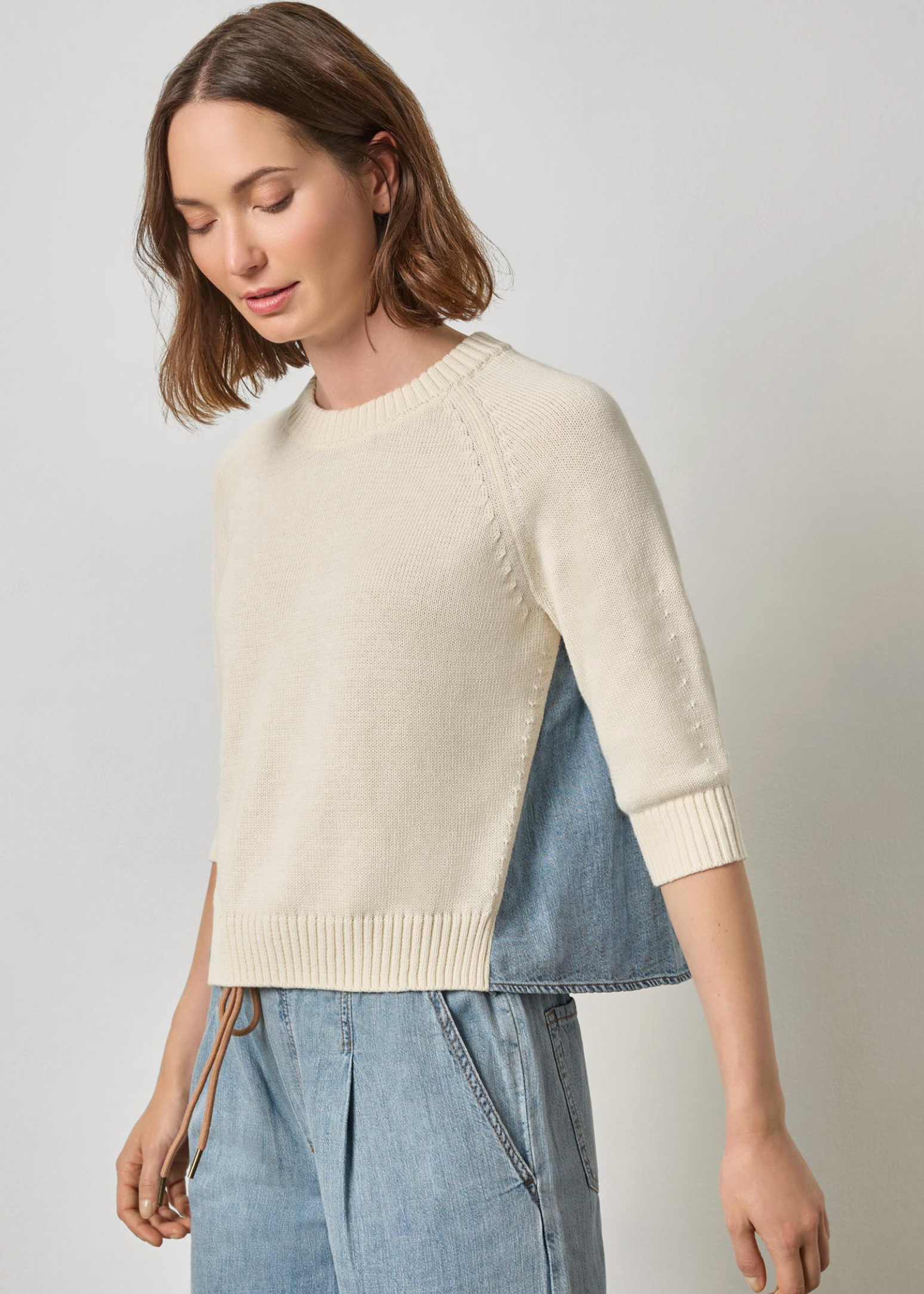 DENIM ELBOW SLEEVE SWEATER