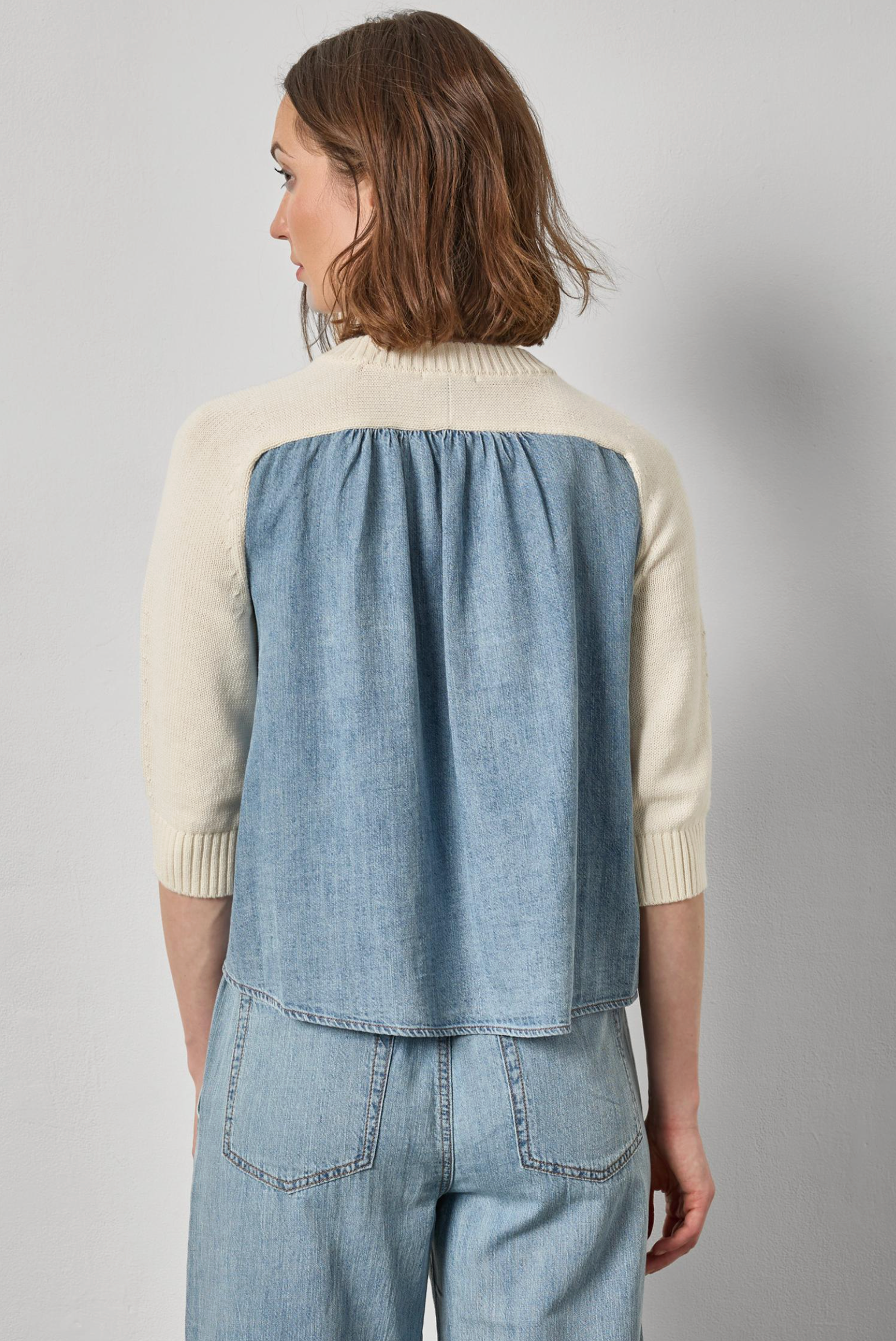 DENIM ELBOW SLEEVE SWEATER