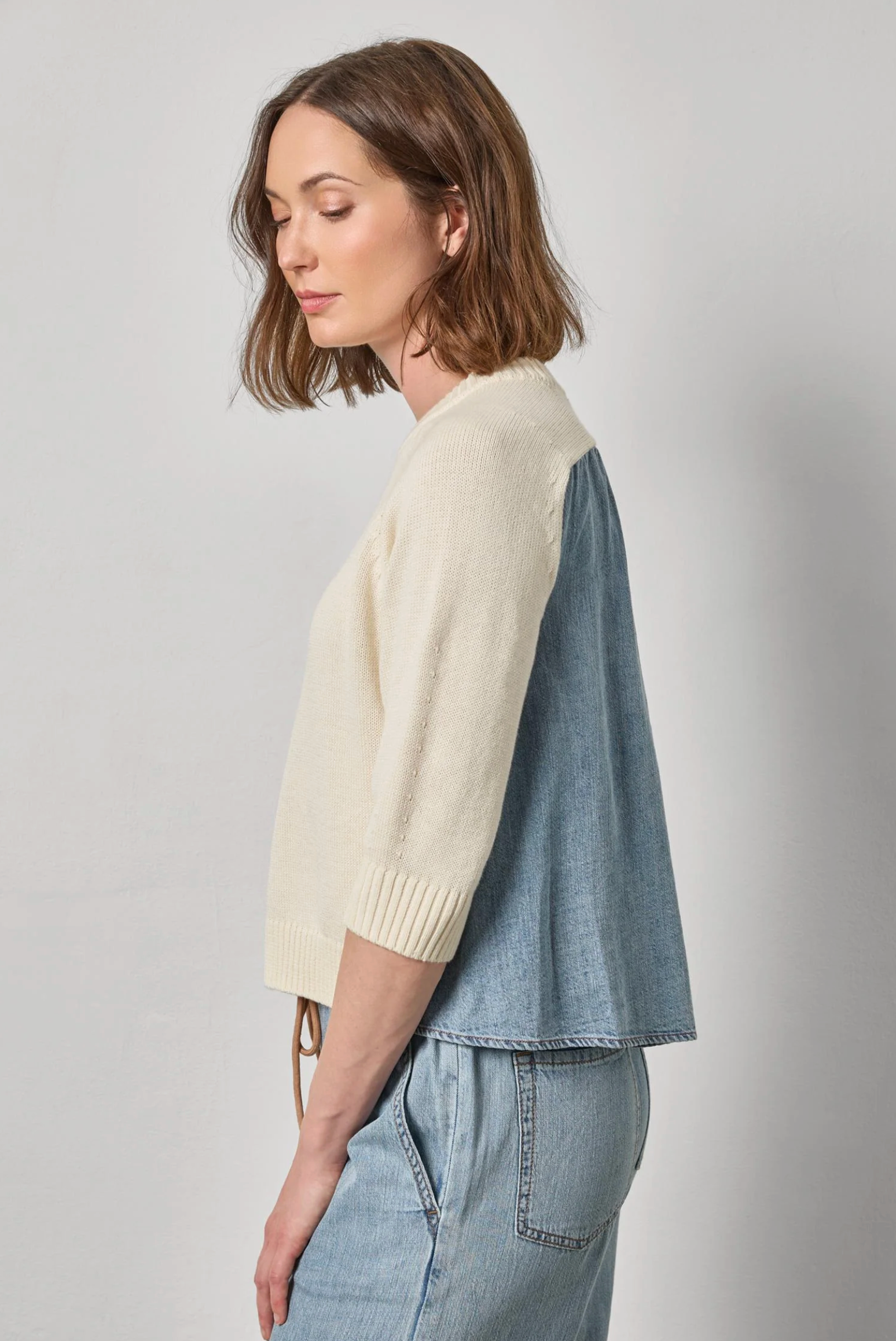 DENIM ELBOW SLEEVE SWEATER